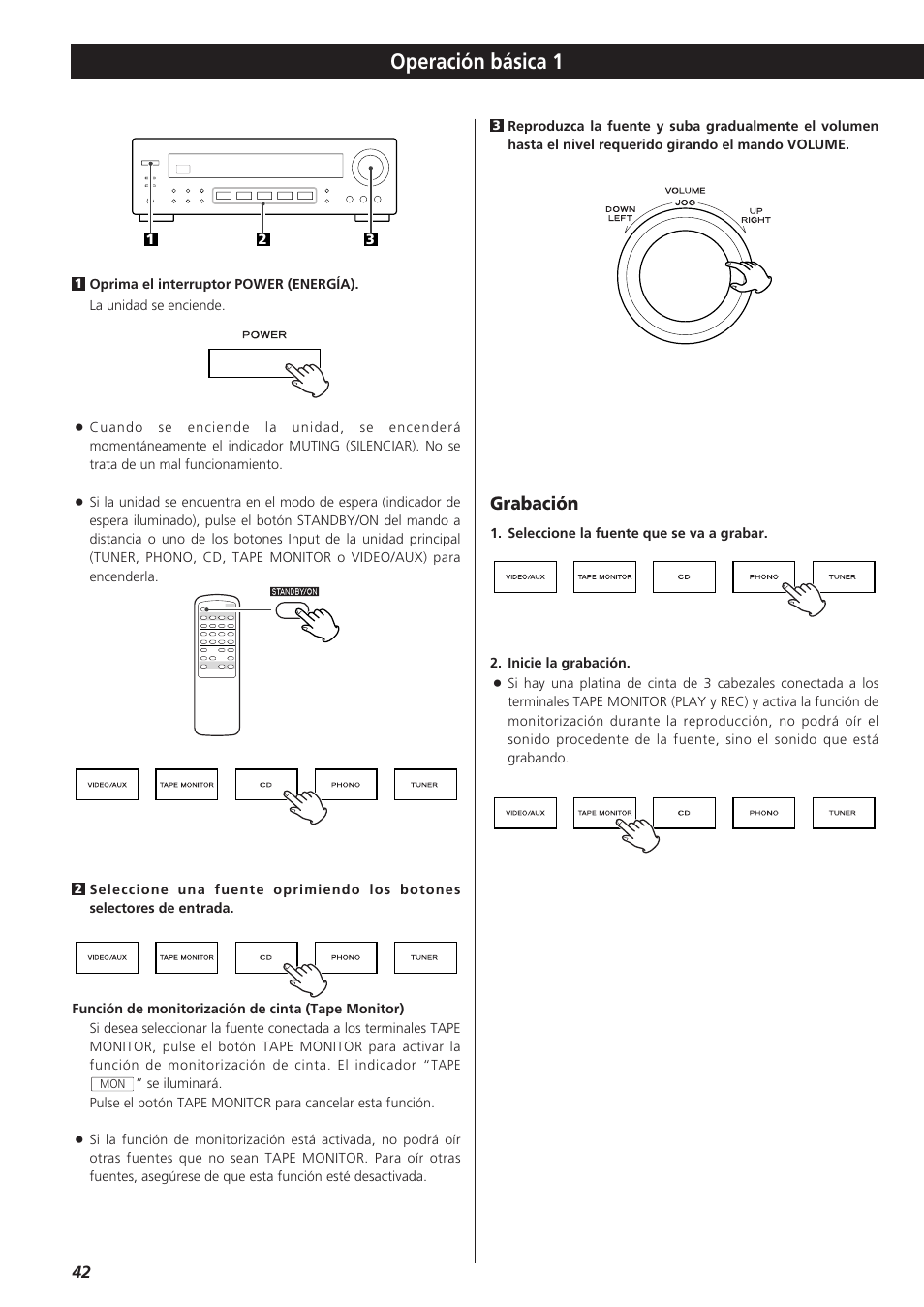 Operación básica 1, Grabación | Teac AG-790 User Manual | Page 42 / 100