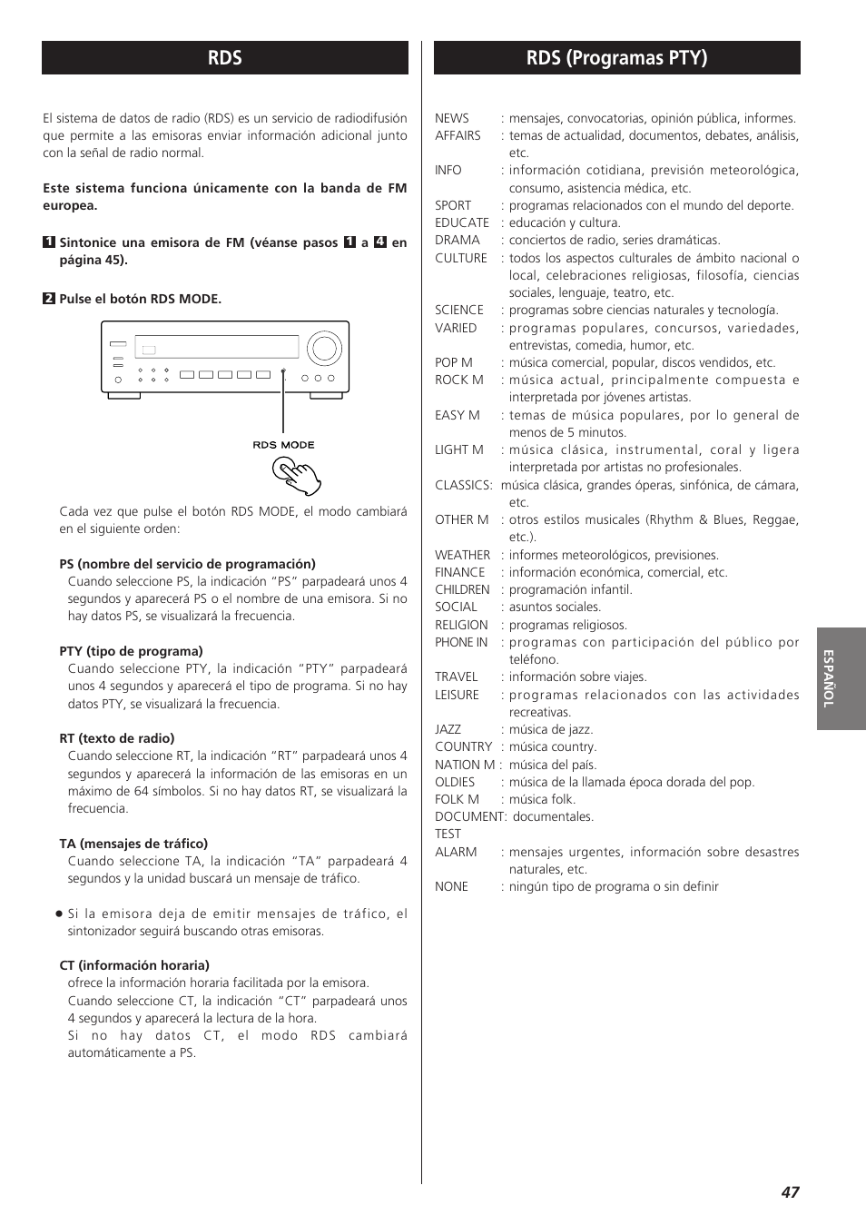 Rds (programas pty) | Teac AG-790 User Manual | Page 47 / 100