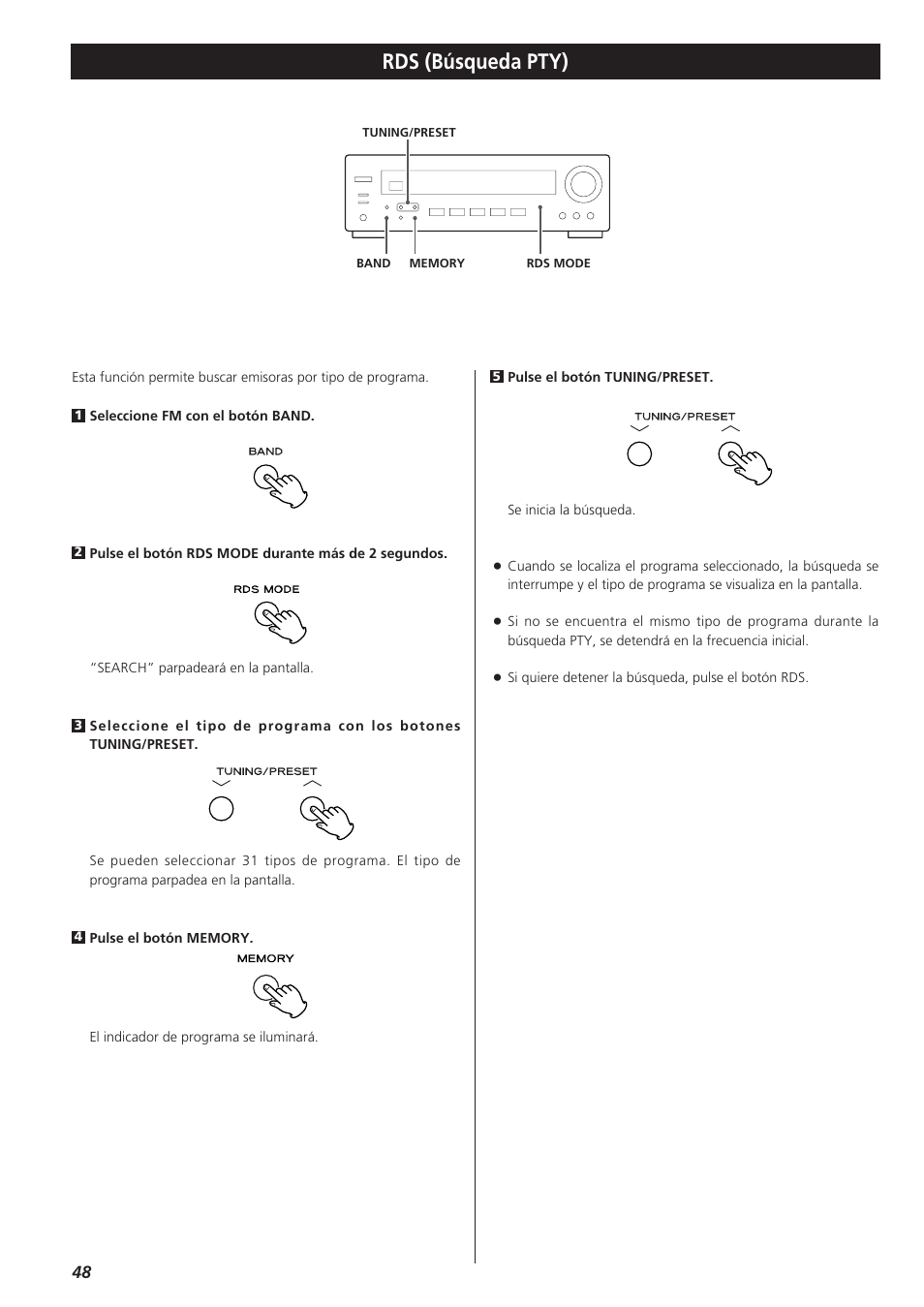 Rds (búsqueda pty) | Teac AG-790 User Manual | Page 48 / 100