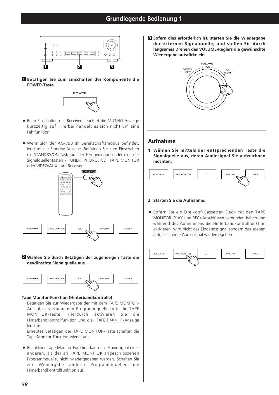 Grundlegende bedienung 1, Aufnahme | Teac AG-790 User Manual | Page 58 / 100