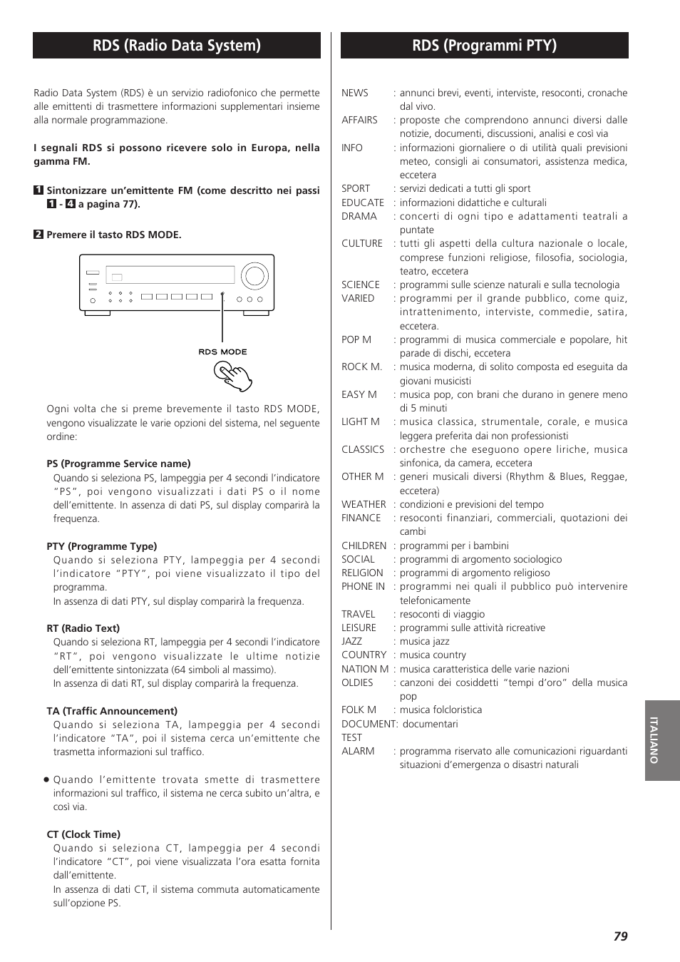 Rds (radio data system) rds (programmi pty) | Teac AG-790 User Manual | Page 79 / 100