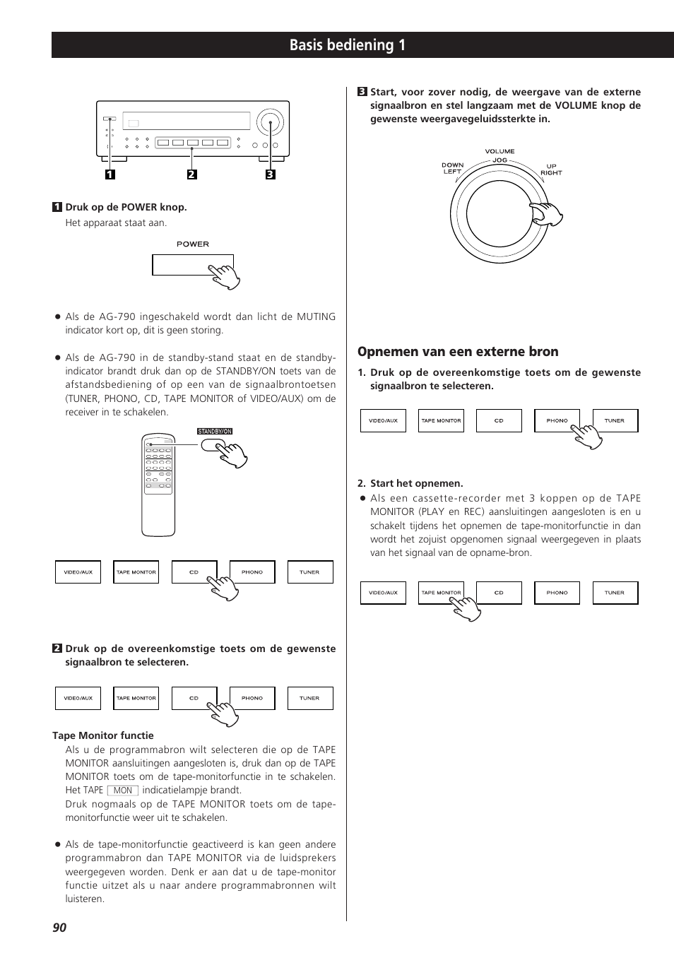 Basis bediening 1, Opnemen van een externe bron | Teac AG-790 User Manual | Page 90 / 100