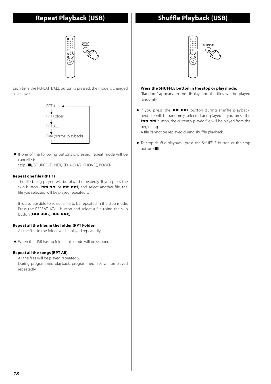 Repeat playback (usb), Shuffle playback (usb), Repeat playback (usb) shuffle playback (usb) | Teac AG-H380 User Manual | Page 18 / 32