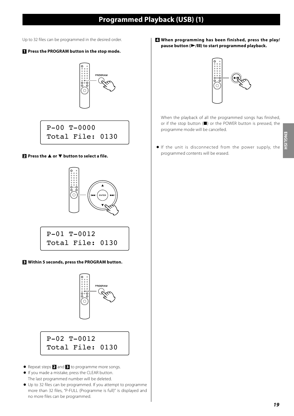 Programmed playback (usb) (1), Programmed playback (usb) | Teac AG-H380 User Manual | Page 19 / 32