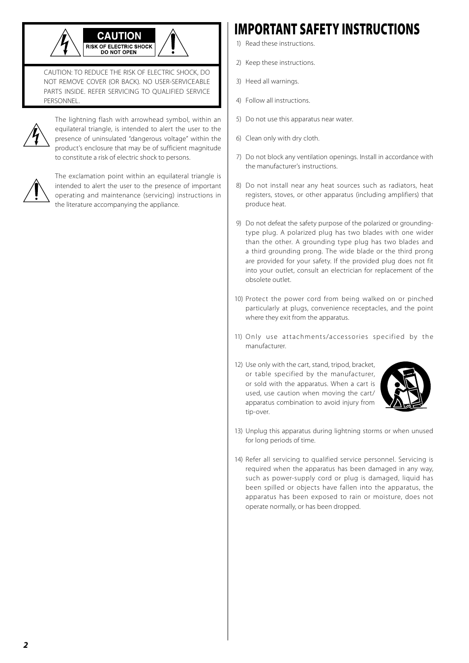 Important safety instructions | Teac AG-H380 User Manual | Page 2 / 32