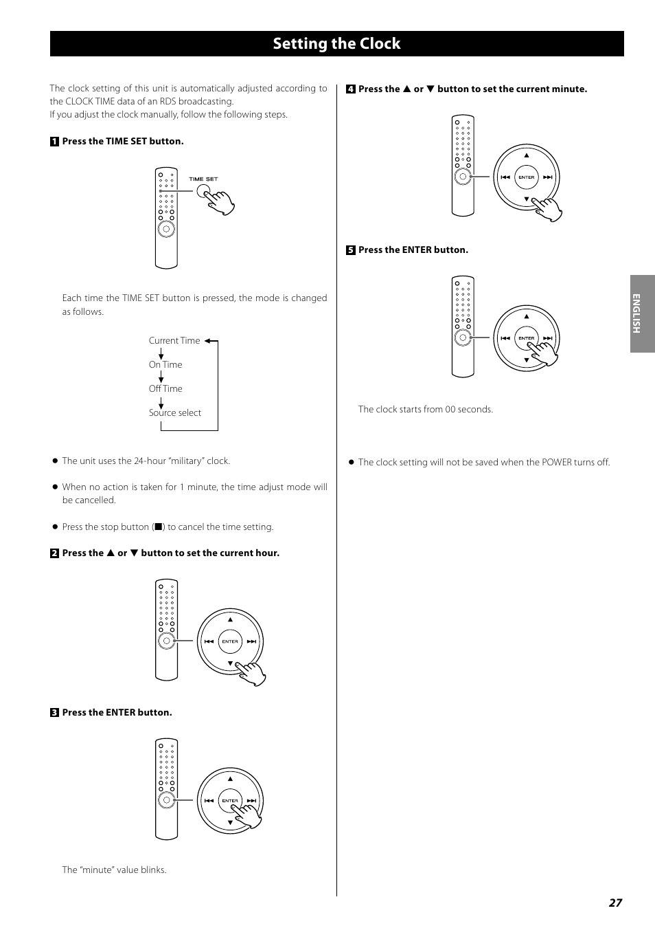 Setting the clock | Teac AG-H380 User Manual | Page 27 / 32