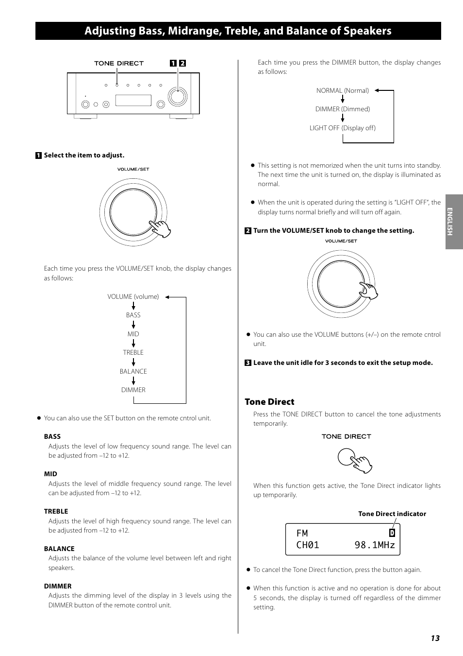 Tone direct | Teac AG-H600NT User Manual | Page 13 / 96