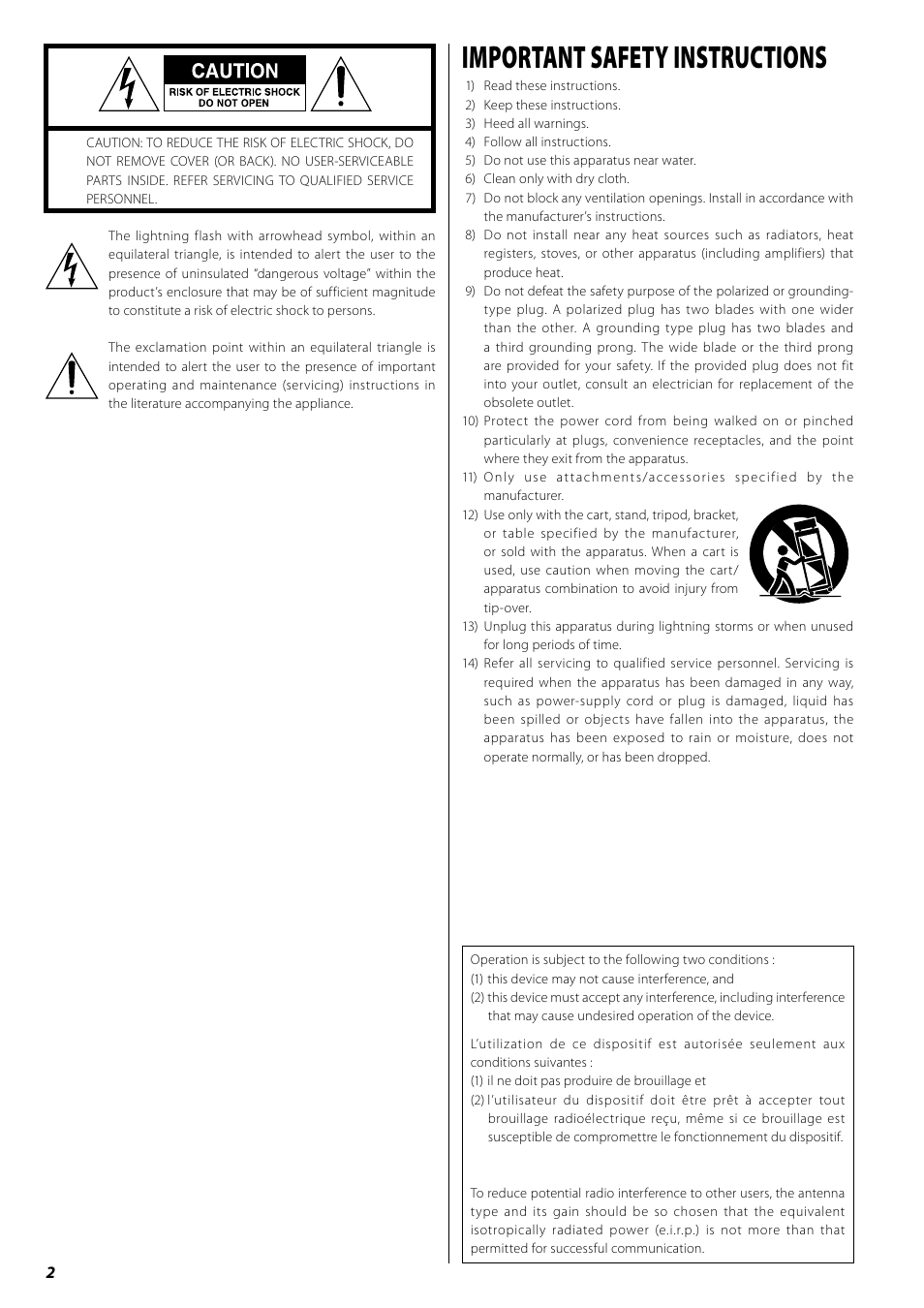 Important safety instructions | Teac AG-H600NT User Manual | Page 2 / 96