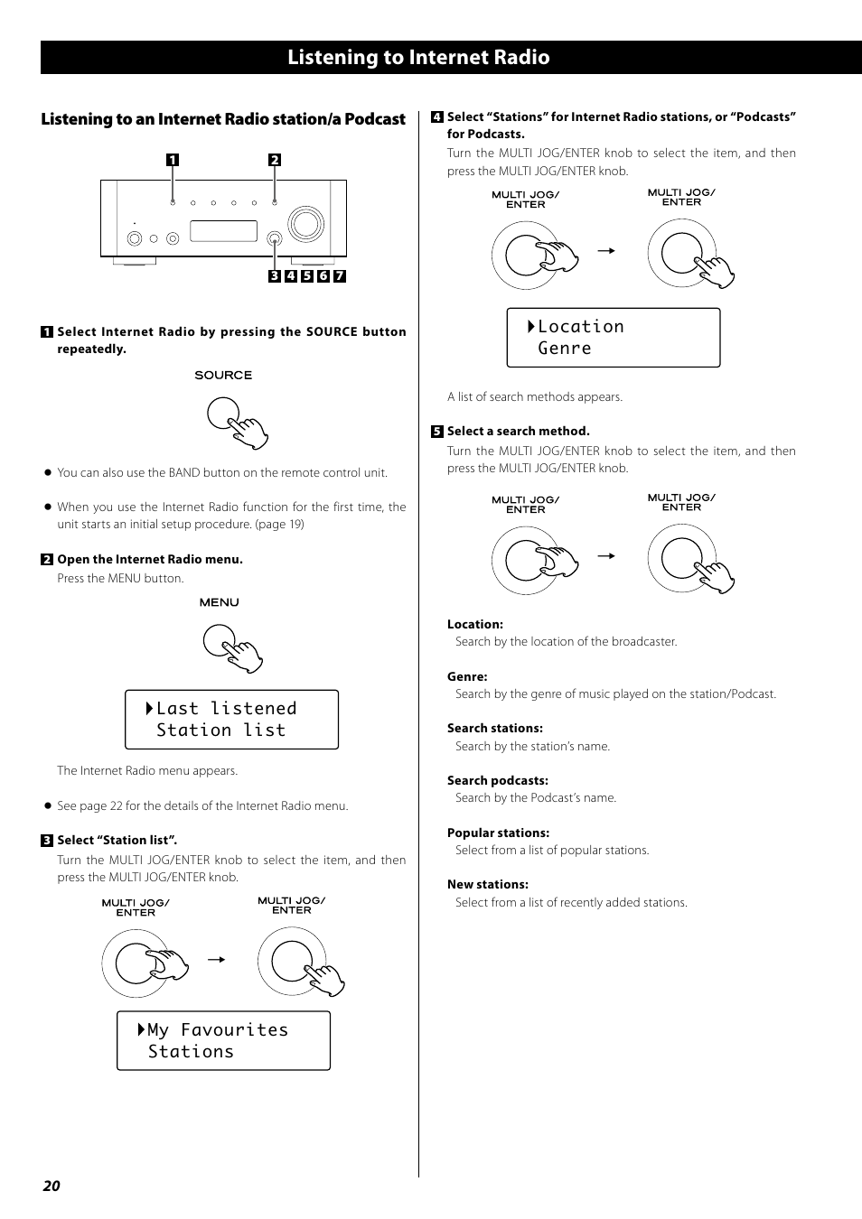 Listening to internet radio, Listening to an internet radio station/a podcast | Teac AG-H600NT User Manual | Page 20 / 96