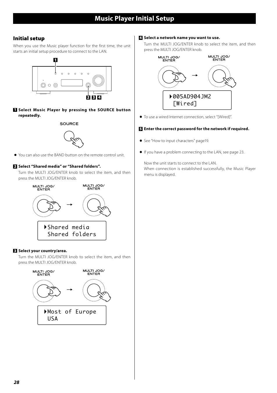 Listening to music player (shared media), Music player initial setup, Initial setup | Teac AG-H600NT User Manual | Page 28 / 96