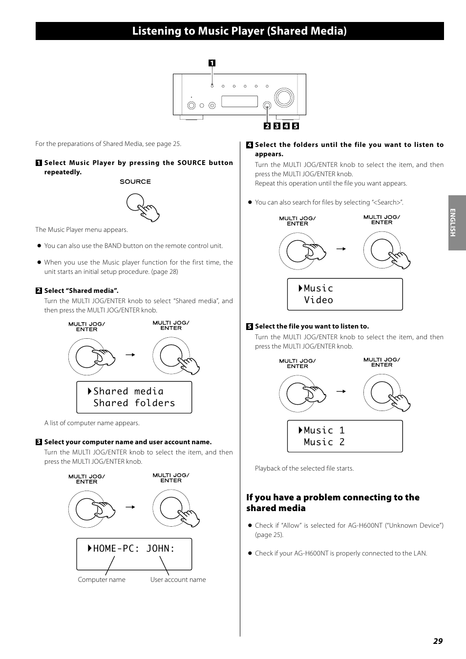 Listening to music player (shared media) | Teac AG-H600NT User Manual | Page 29 / 96