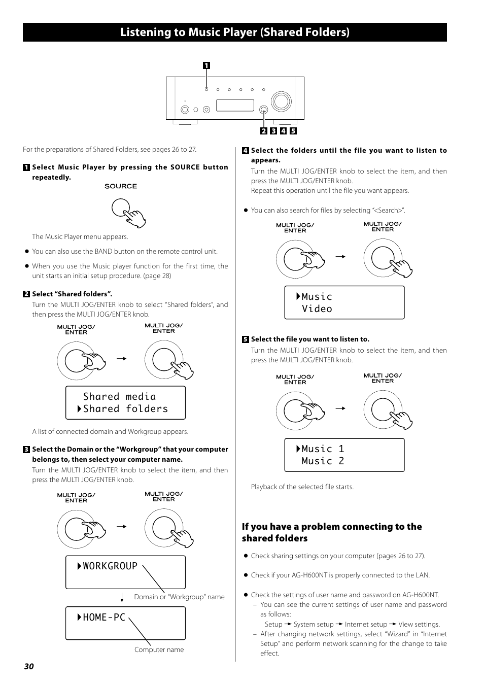 Listening to music player (shared folders) | Teac AG-H600NT User Manual | Page 30 / 96