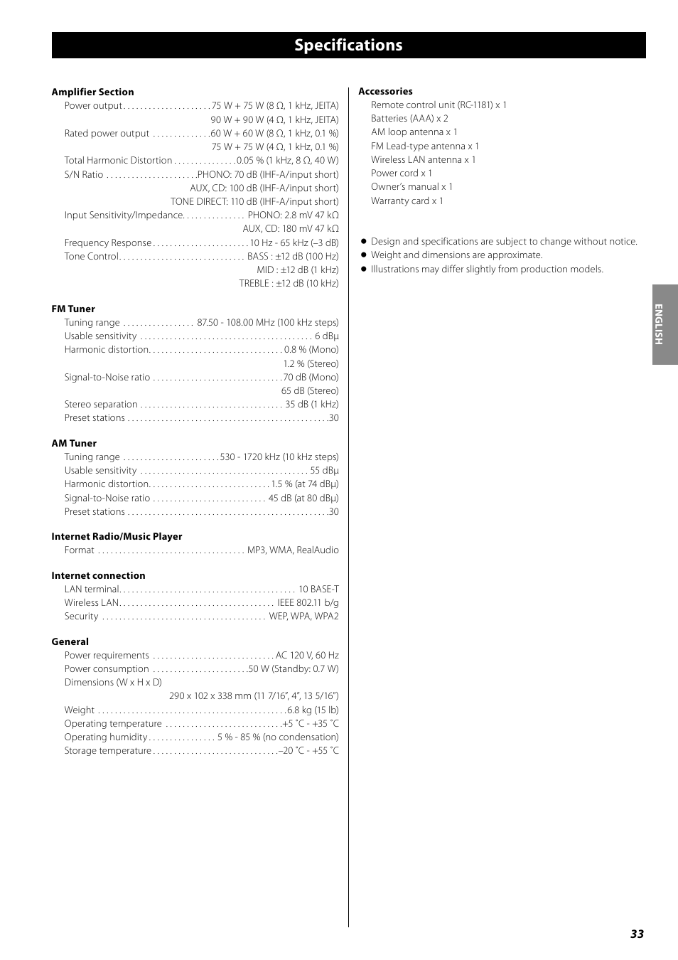 Specifications | Teac AG-H600NT User Manual | Page 33 / 96