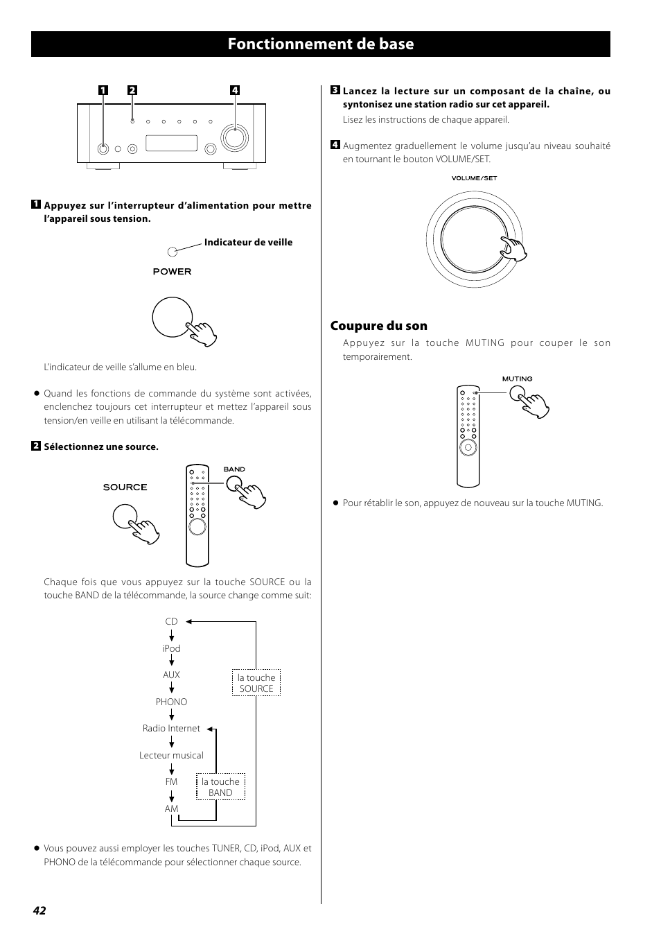 Fonctionnement de base, Coupure du son | Teac AG-H600NT User Manual | Page 42 / 96