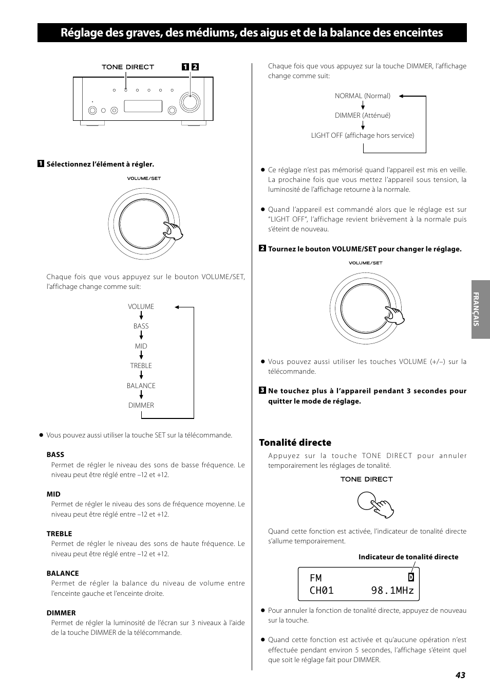 Écoute d’ipod, Tonalité directe | Teac AG-H600NT User Manual | Page 43 / 96