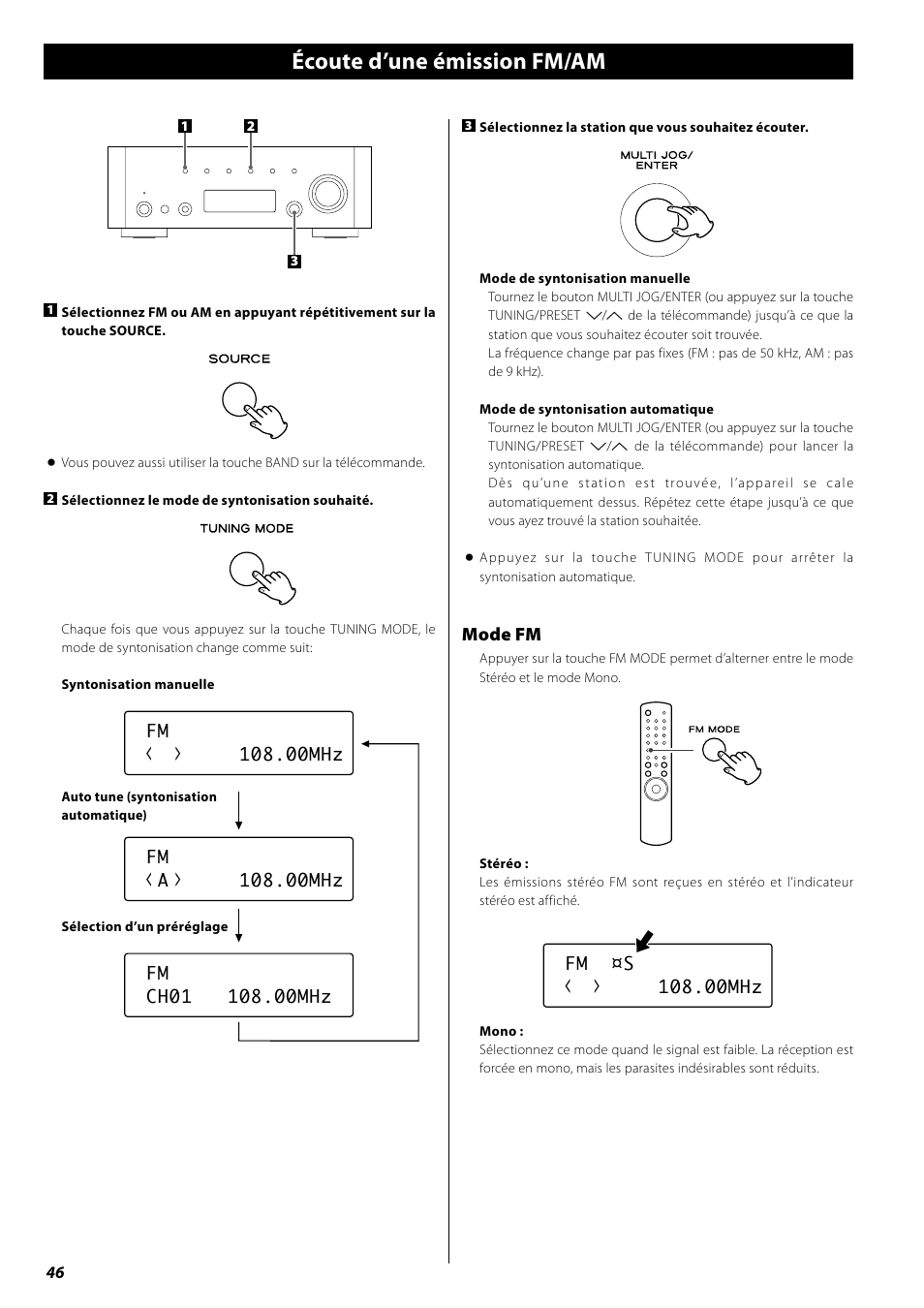 Écoute d’une émission fm/am | Teac AG-H600NT User Manual | Page 46 / 96