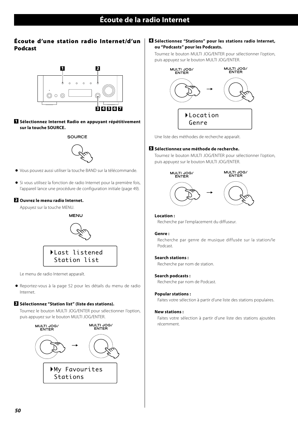 Écoute de la radio internet, Écoute d’une station radio internet/d’un podcast | Teac AG-H600NT User Manual | Page 50 / 96