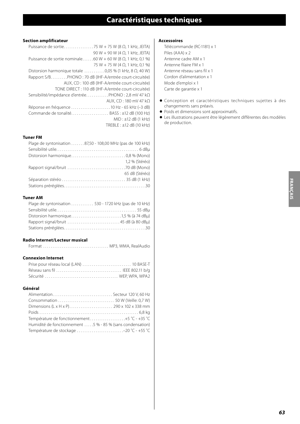 Caractéristiques techniques | Teac AG-H600NT User Manual | Page 63 / 96