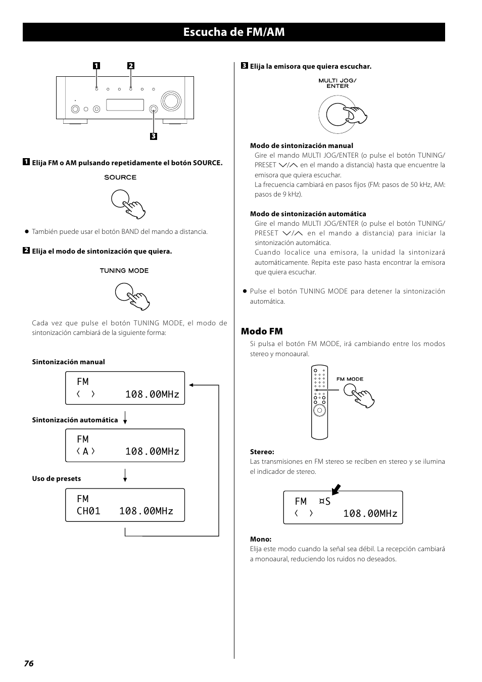 Escucha de fm/am, Memorización de emisoras | Teac AG-H600NT User Manual | Page 76 / 96