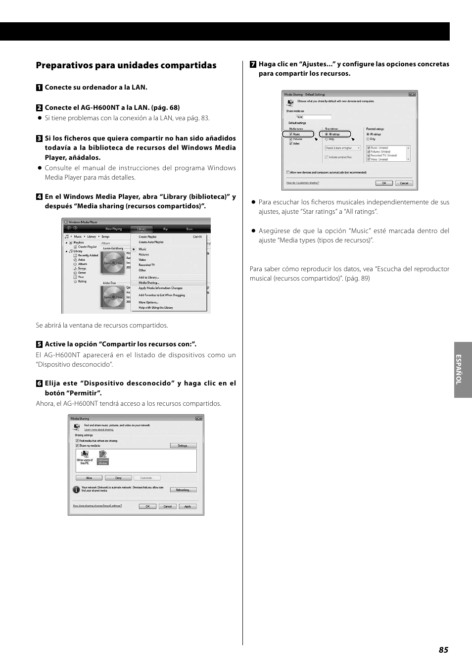 Preparativos para unidades compartidas | Teac AG-H600NT User Manual | Page 85 / 96