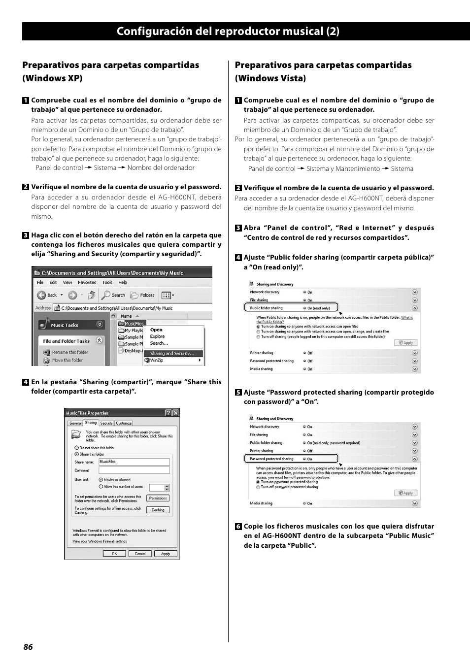 Configuración del reproductor musical (2) | Teac AG-H600NT User Manual | Page 86 / 96