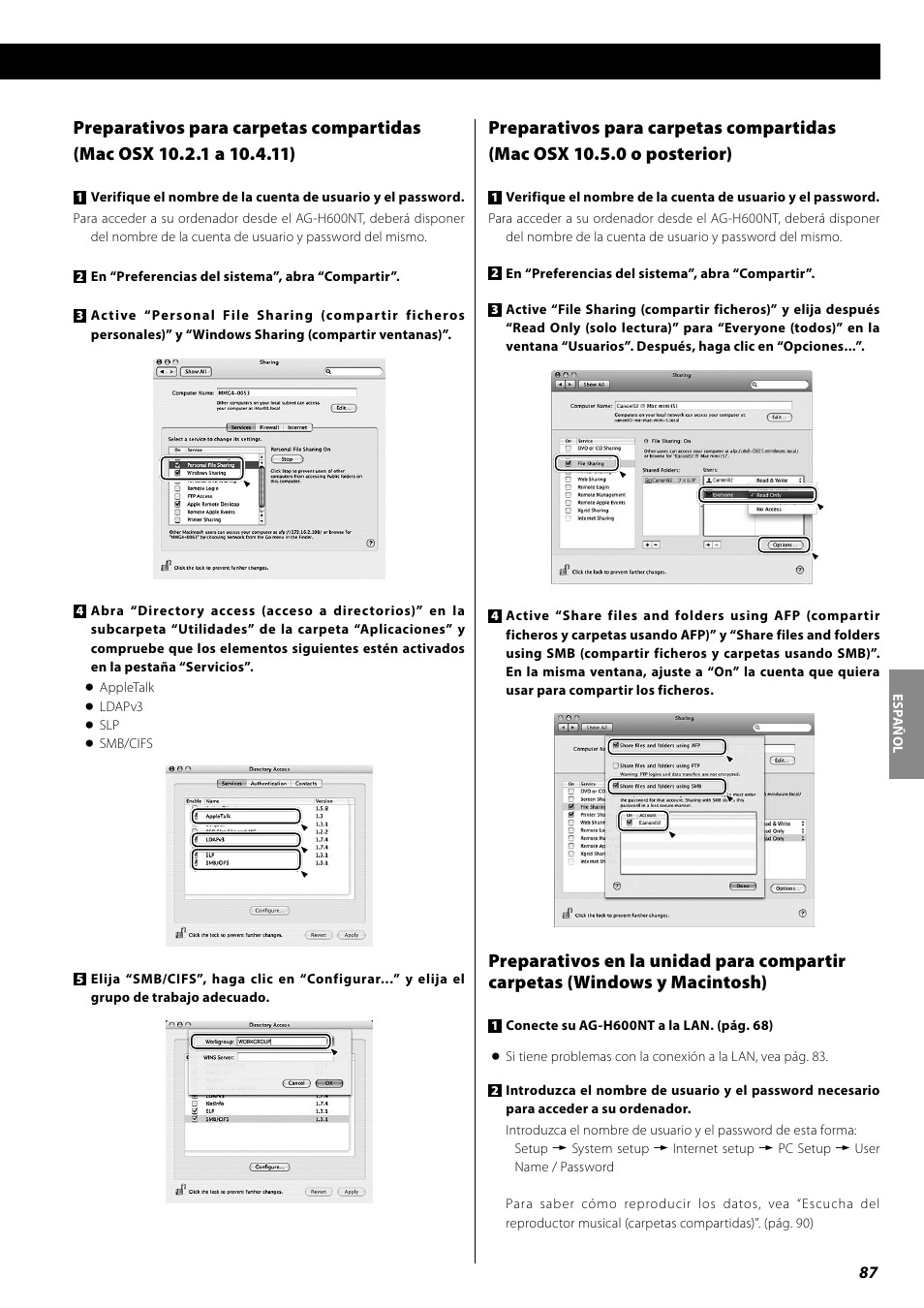 Configuración inicial del reproductor musical | Teac AG-H600NT User Manual | Page 87 / 96