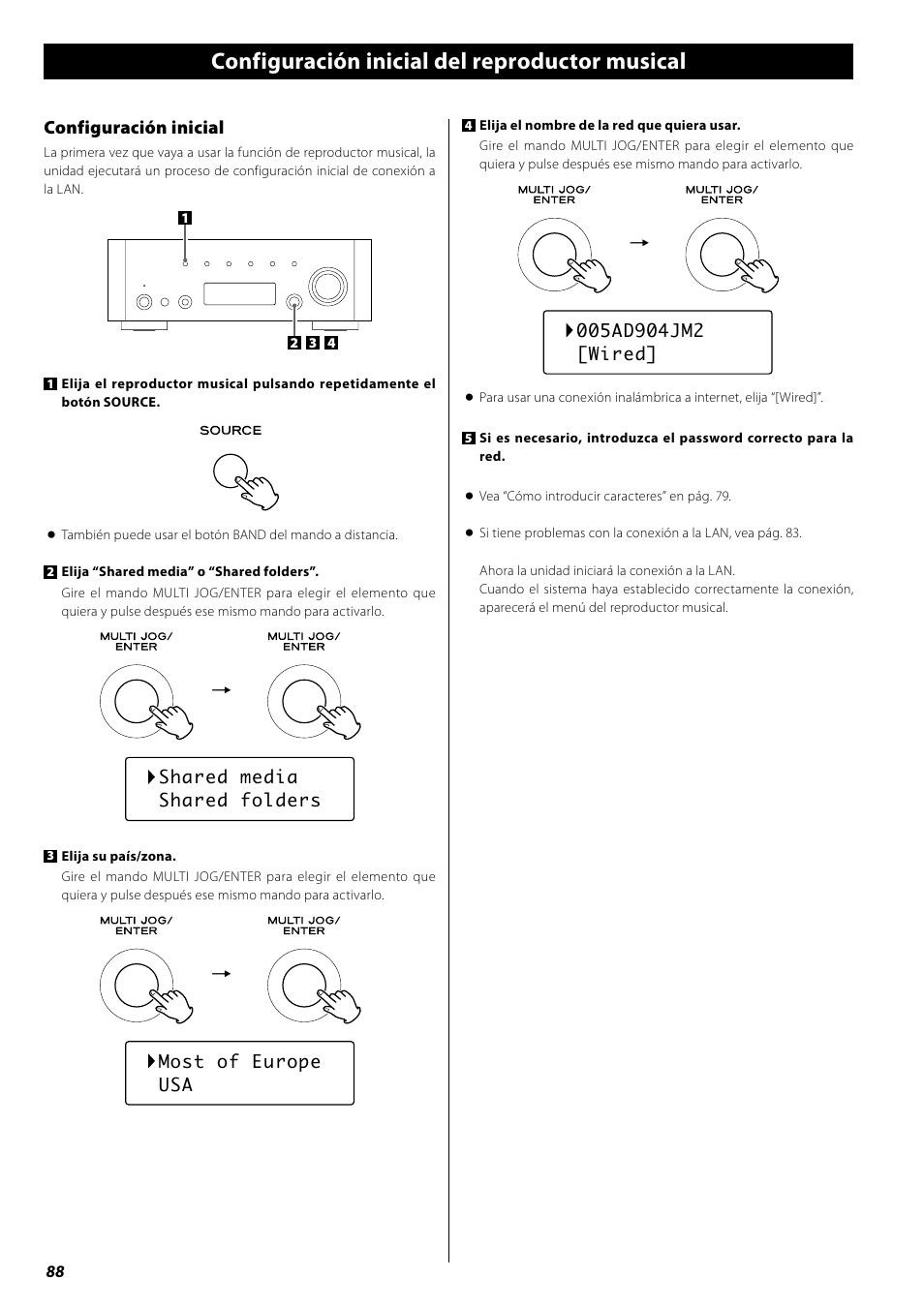 Configuración inicial del reproductor musical, Configuración inicial | Teac AG-H600NT User Manual | Page 88 / 96