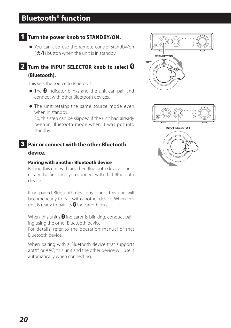 Bluetooth® function, 20 bluetooth® function | Teac AI-101DA User Manual | Page 20 / 76