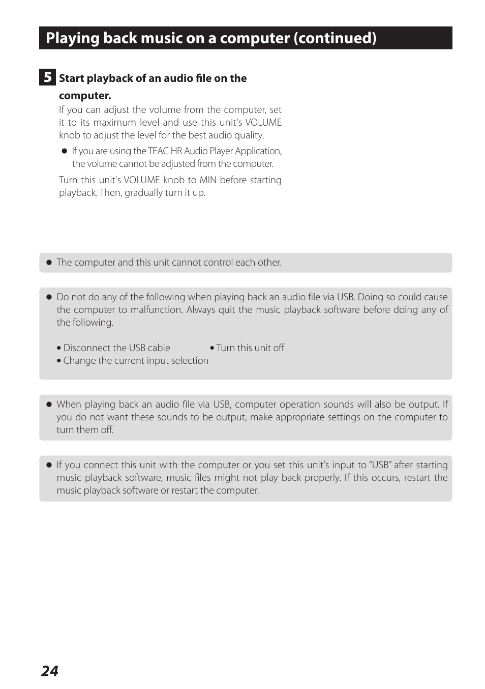 Playing back music on a computer (continued) | Teac AI-101DA User Manual | Page 24 / 76
