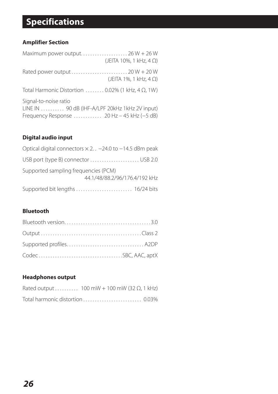 Specifications | Teac AI-101DA User Manual | Page 26 / 76