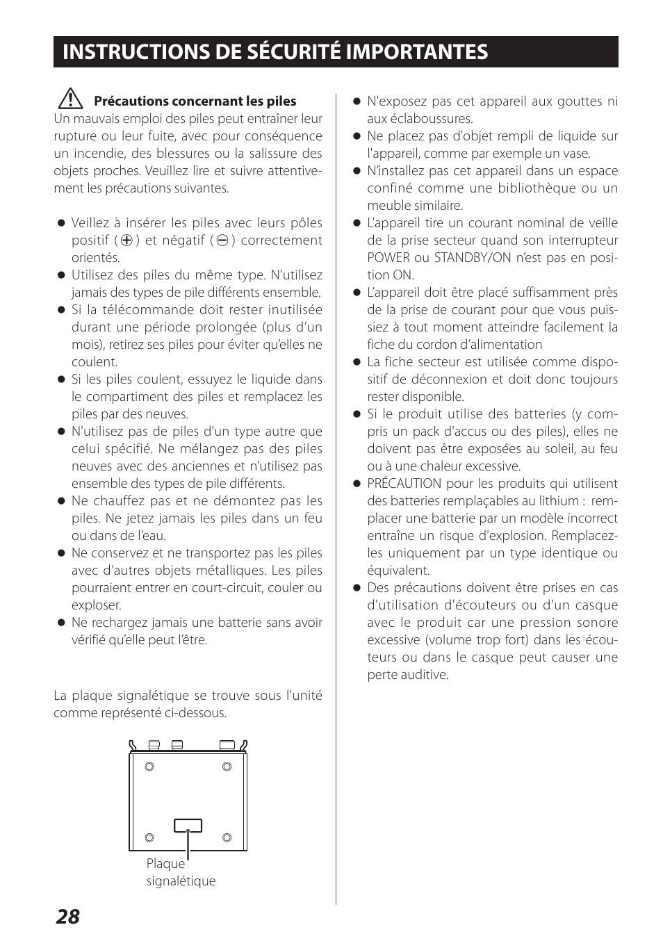 Français, Instructions de sécurité importantes | Teac AI-101DA User Manual | Page 28 / 76