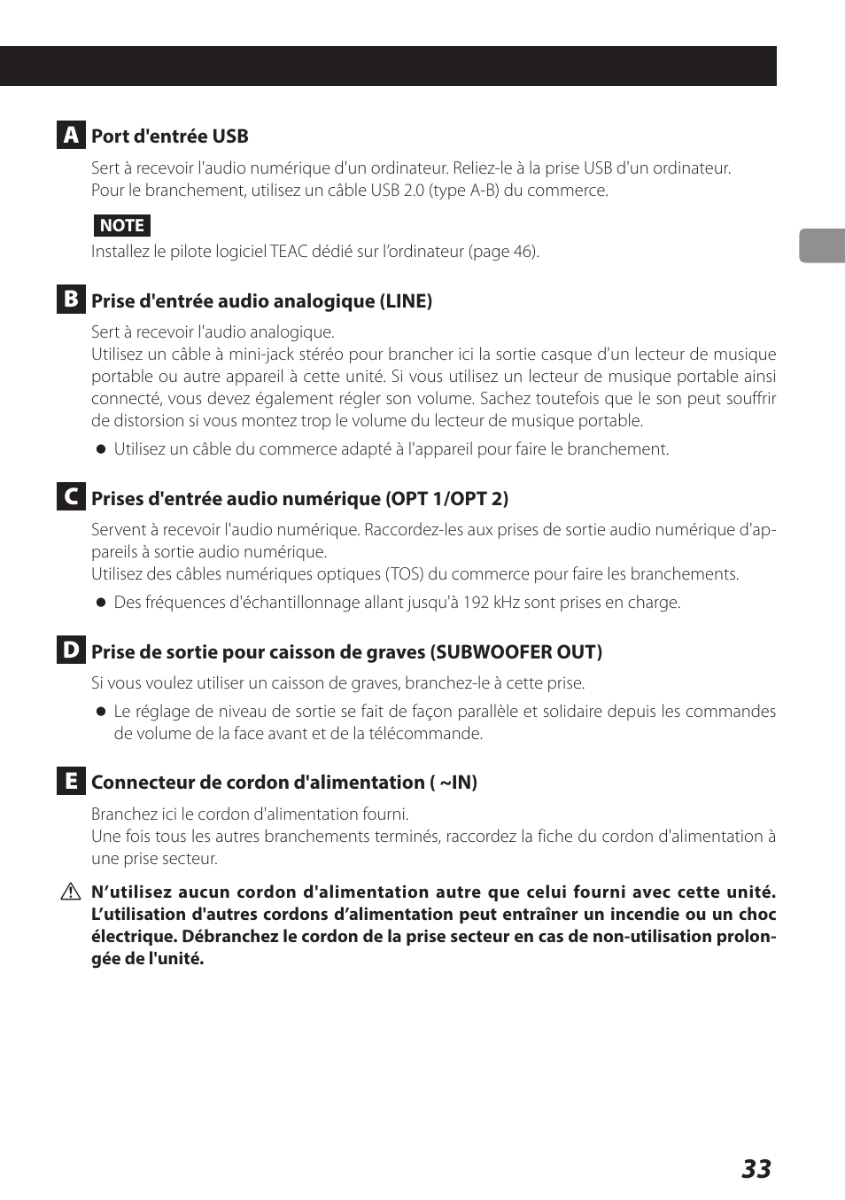 33 branchements | Teac AI-101DA User Manual | Page 33 / 76