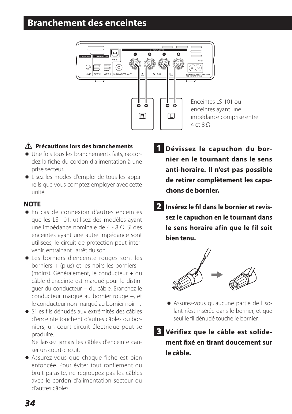 Branchement des enceintes, 34 branchement des enceintes | Teac AI-101DA User Manual | Page 34 / 76