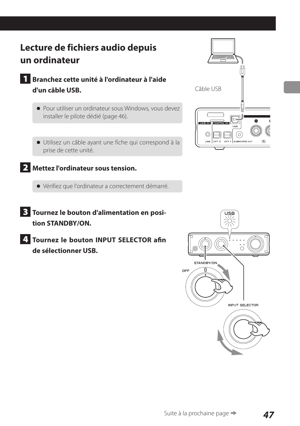 Lecture de fichiers audio depuis un ordinateur | Teac AI-101DA User Manual | Page 47 / 76