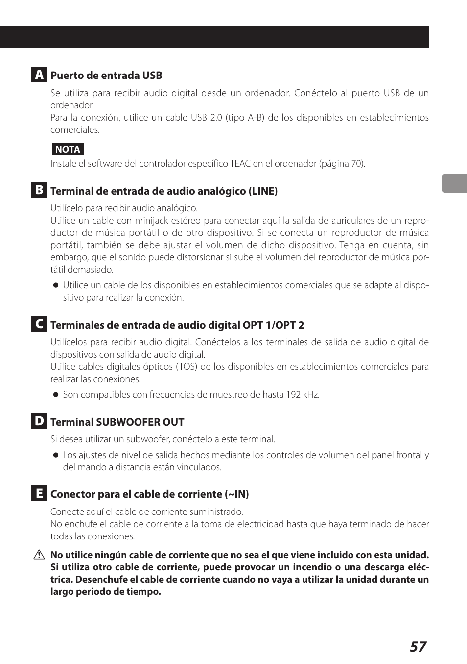 57 conexiones | Teac AI-101DA User Manual | Page 57 / 76