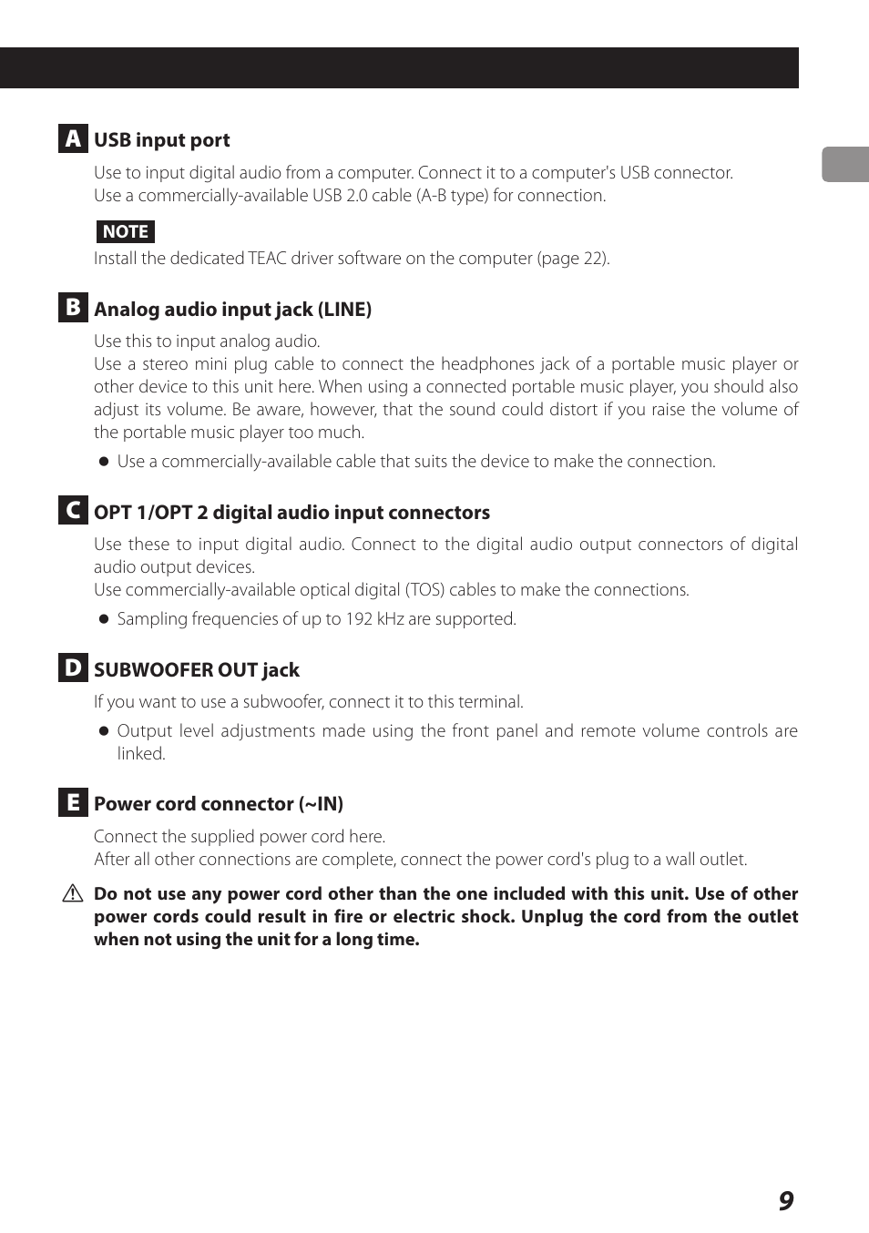 9connections | Teac AI-101DA User Manual | Page 9 / 76