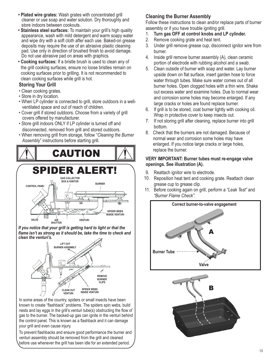 Caution spider alert | Char-Broil 463620410 User Manual | Page 13 / 32