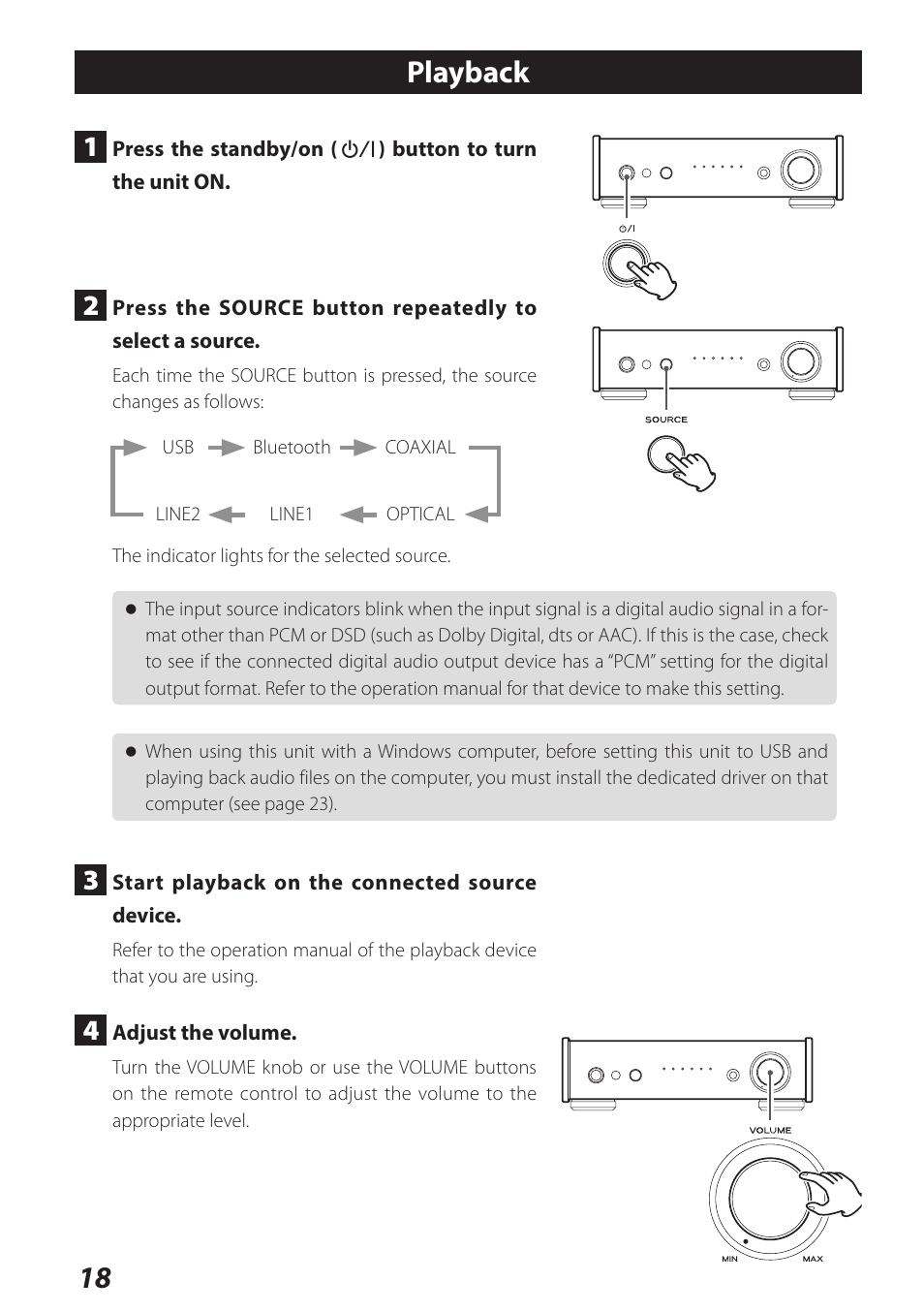 Playback, 18 playback | Teac AI-301DA User Manual | Page 18 / 80