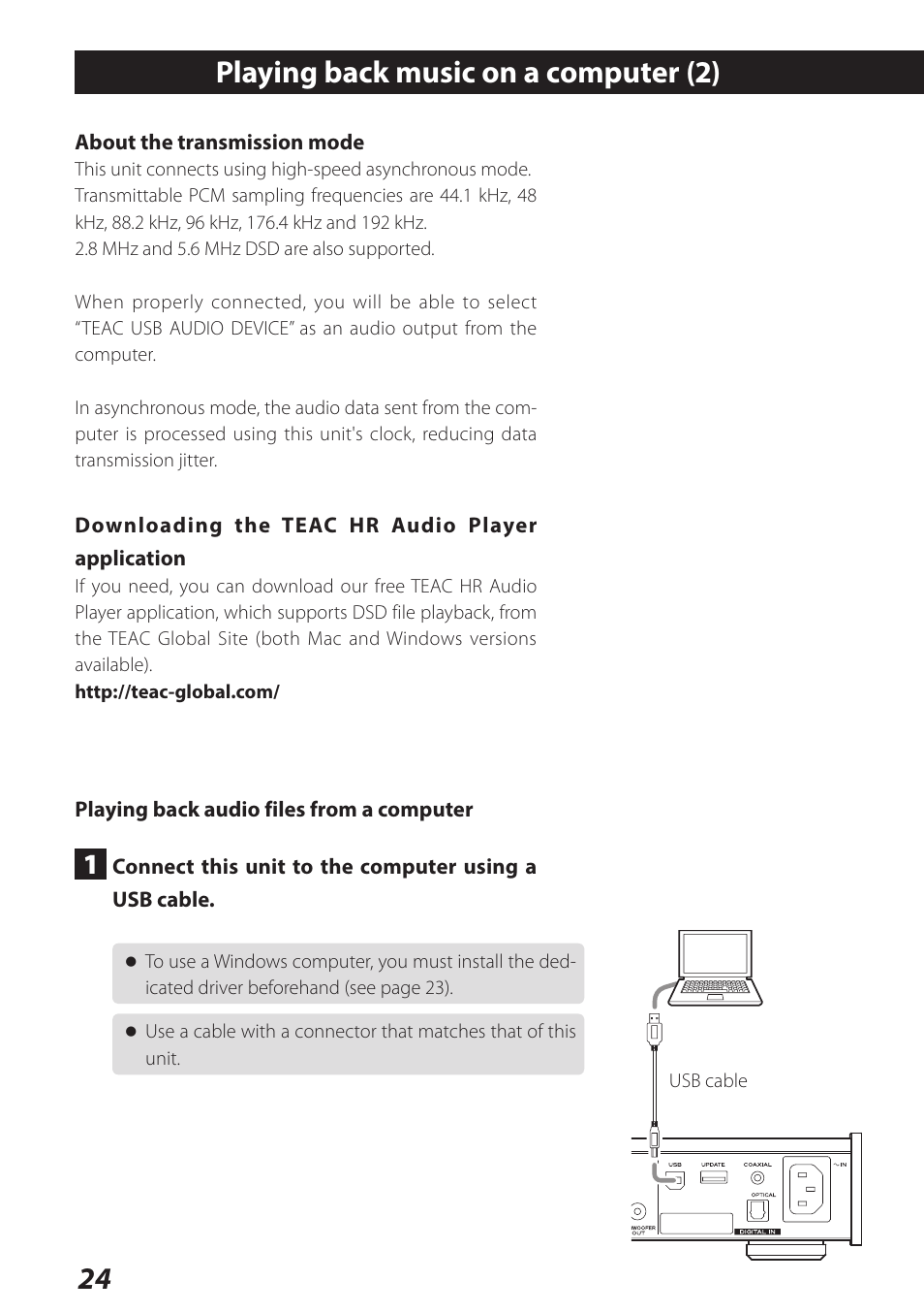 24 playing back music on a computer (2) | Teac AI-301DA User Manual | Page 24 / 80