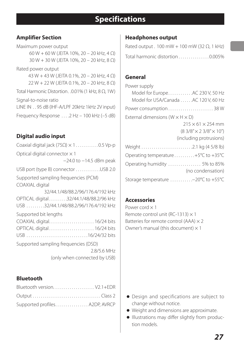 Specifications | Teac AI-301DA User Manual | Page 27 / 80