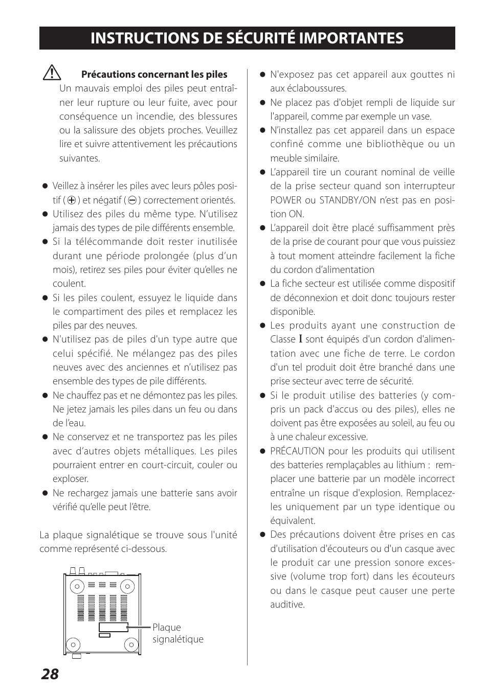 Français, Instructions de sécurité importantes, Instructions de sécurité | Importantes | Teac AI-301DA User Manual | Page 28 / 80