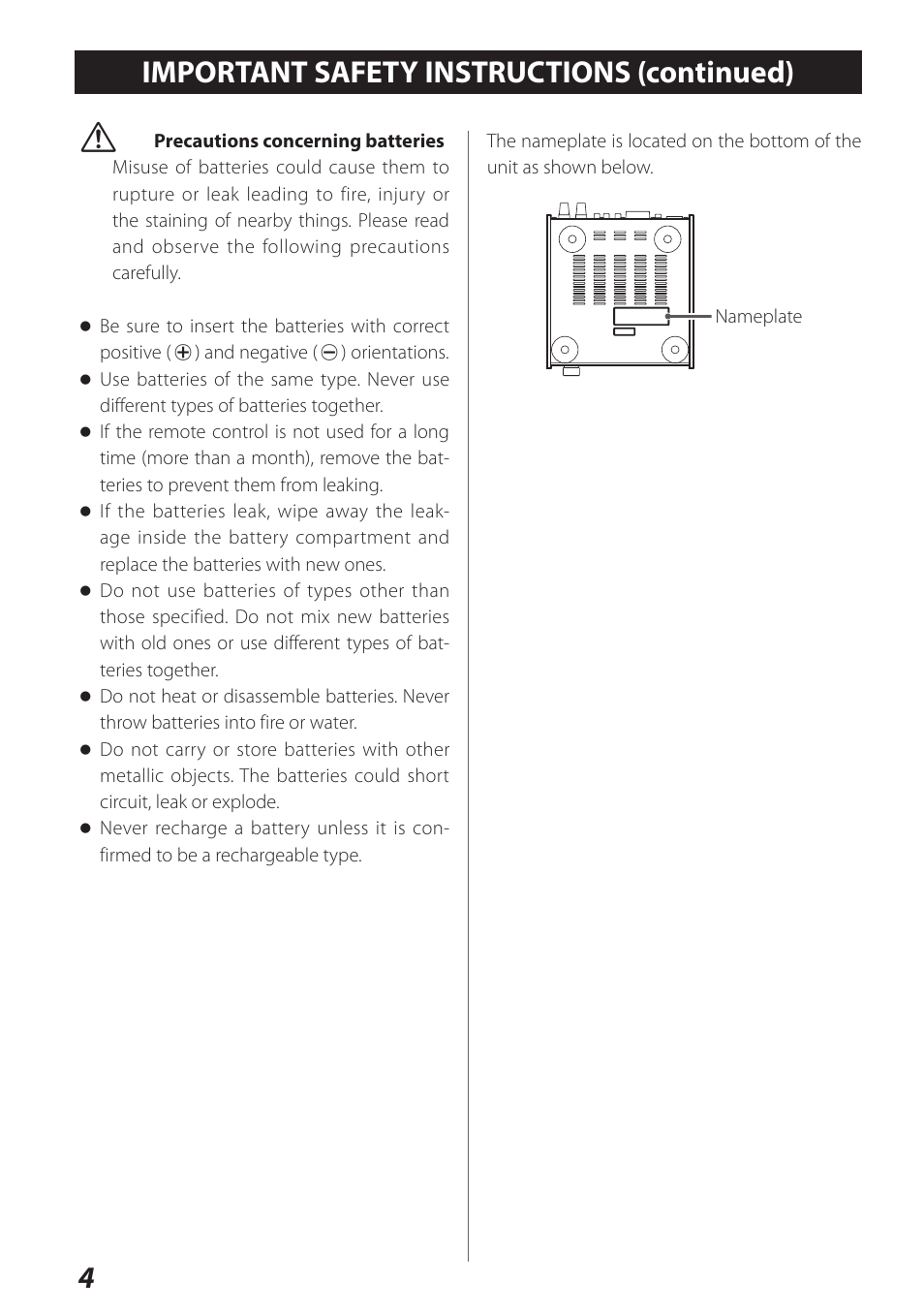 Important safety instructions (continued) | Teac AI-301DA User Manual | Page 4 / 80