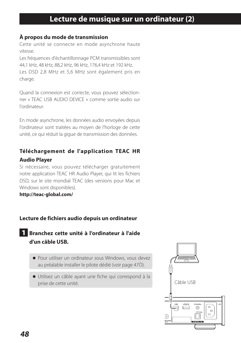48 lecture de musique sur un ordinateur (2) | Teac AI-301DA User Manual | Page 48 / 80