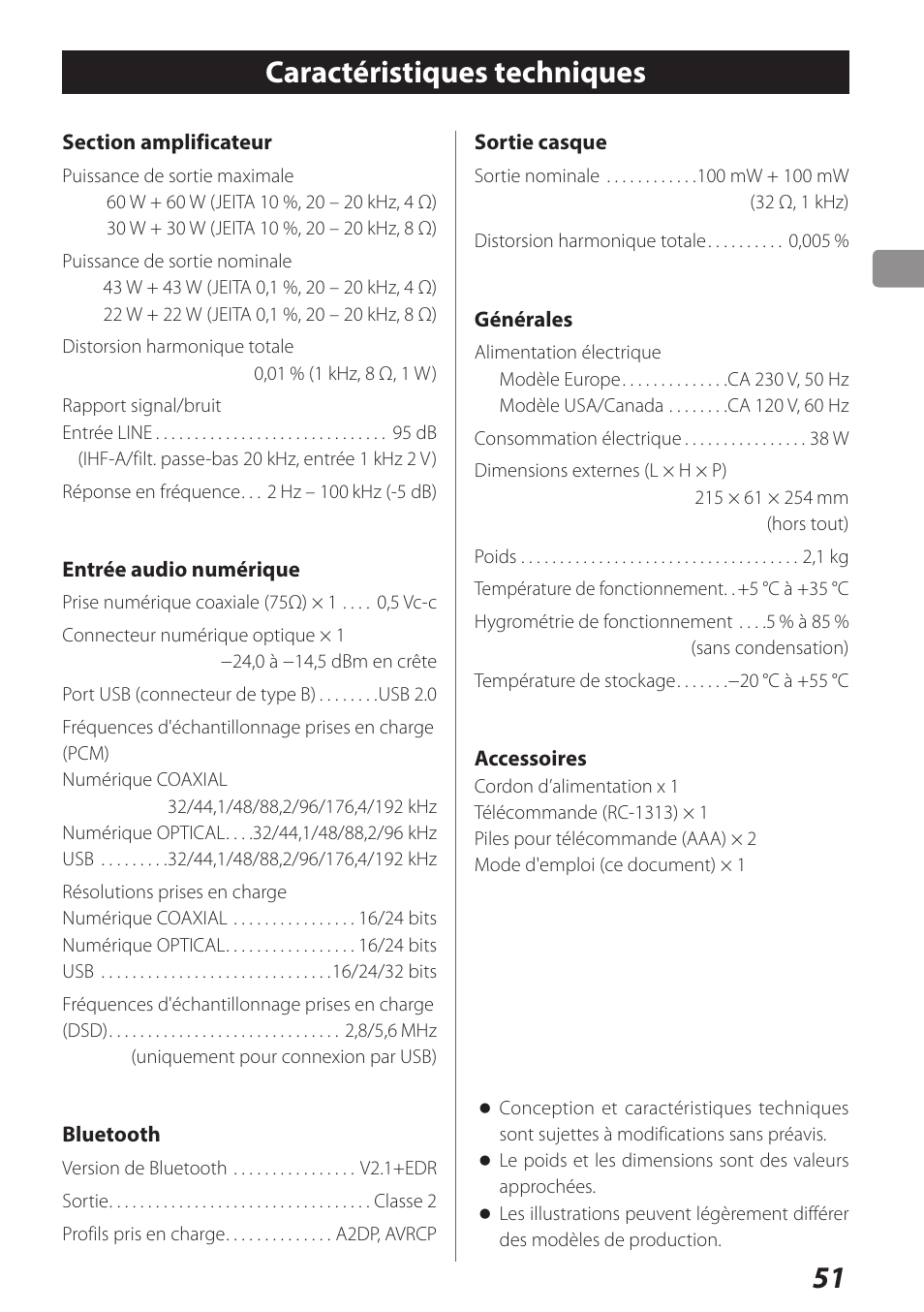 Caractéristiques techniques | Teac AI-301DA User Manual | Page 51 / 80