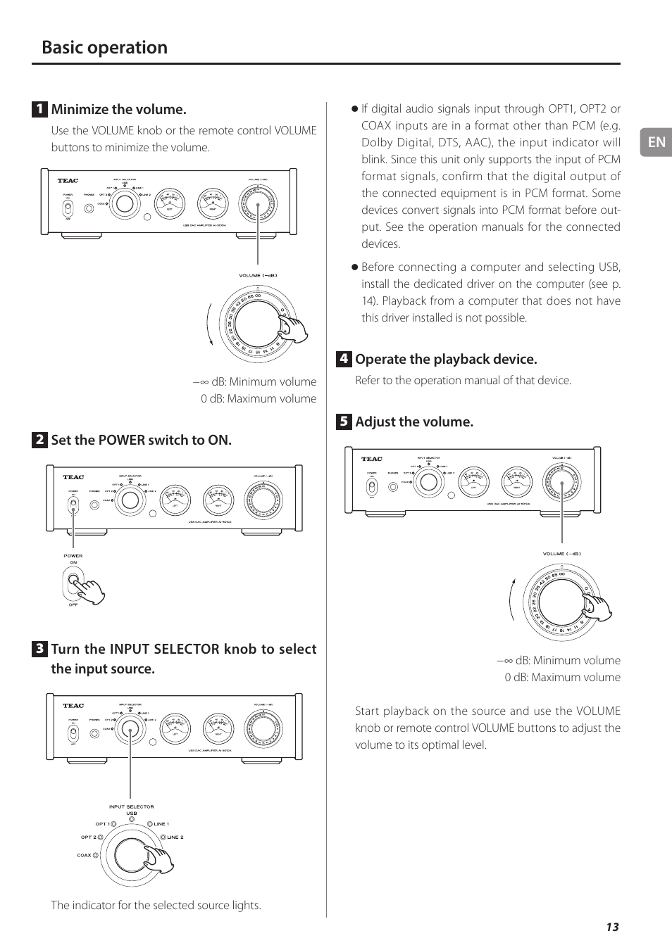 Basic operation | Teac AI-501DA User Manual | Page 13 / 52