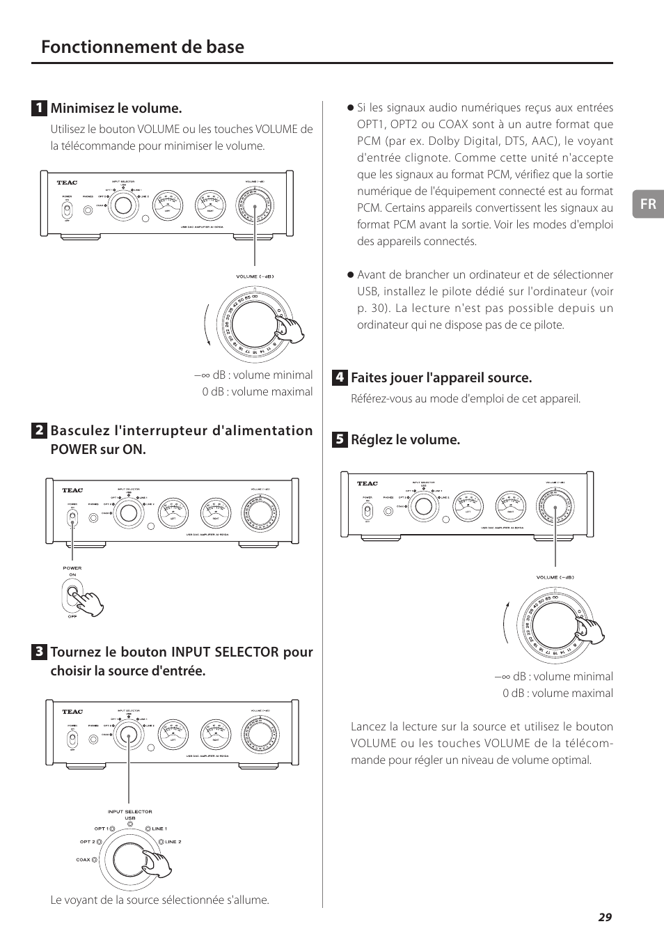 Fonctionnement de base | Teac AI-501DA User Manual | Page 29 / 52