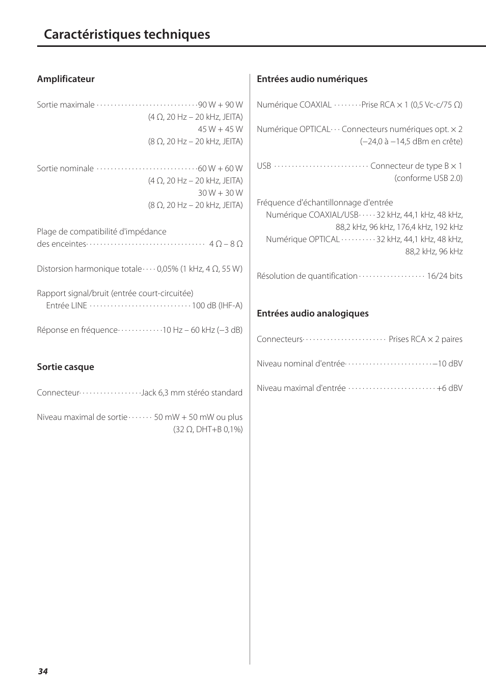 Caractéristiques techniques | Teac AI-501DA User Manual | Page 34 / 52