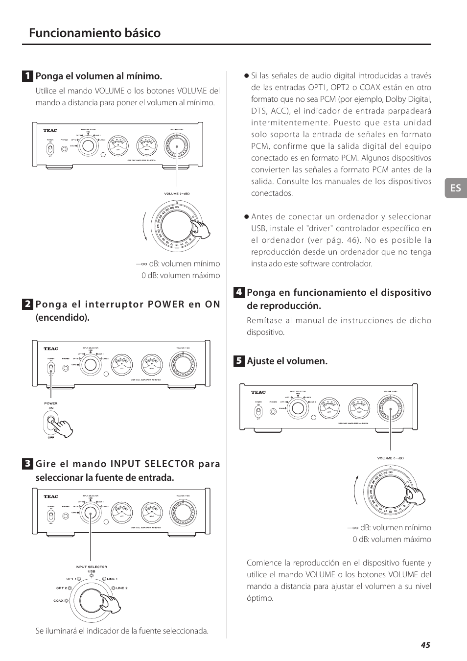 Funcionamiento básico | Teac AI-501DA User Manual | Page 45 / 52