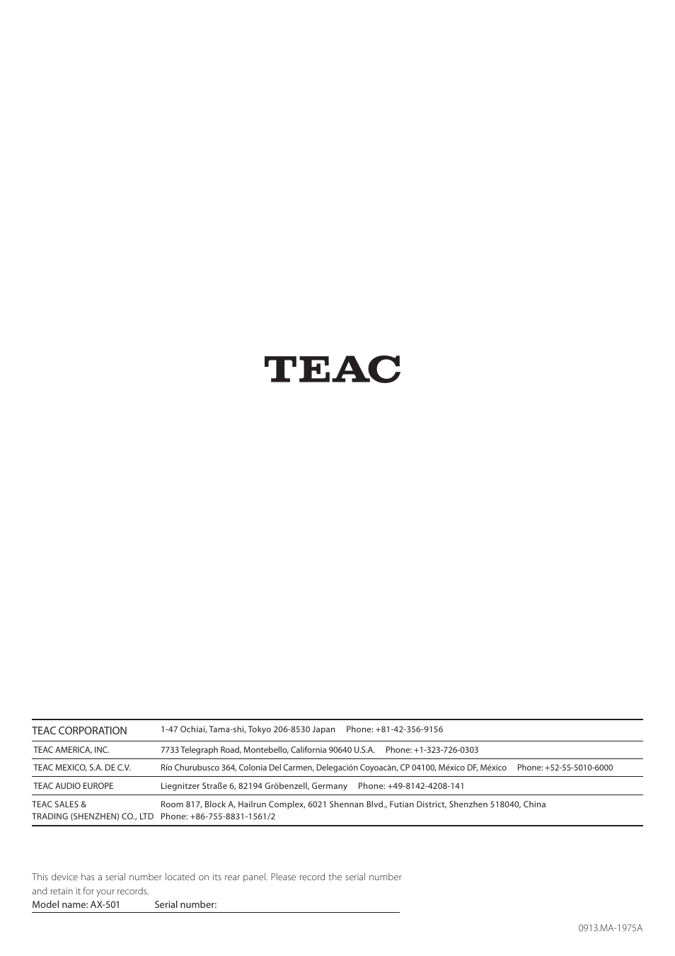 Teac AX-501 User Manual | Page 48 / 48