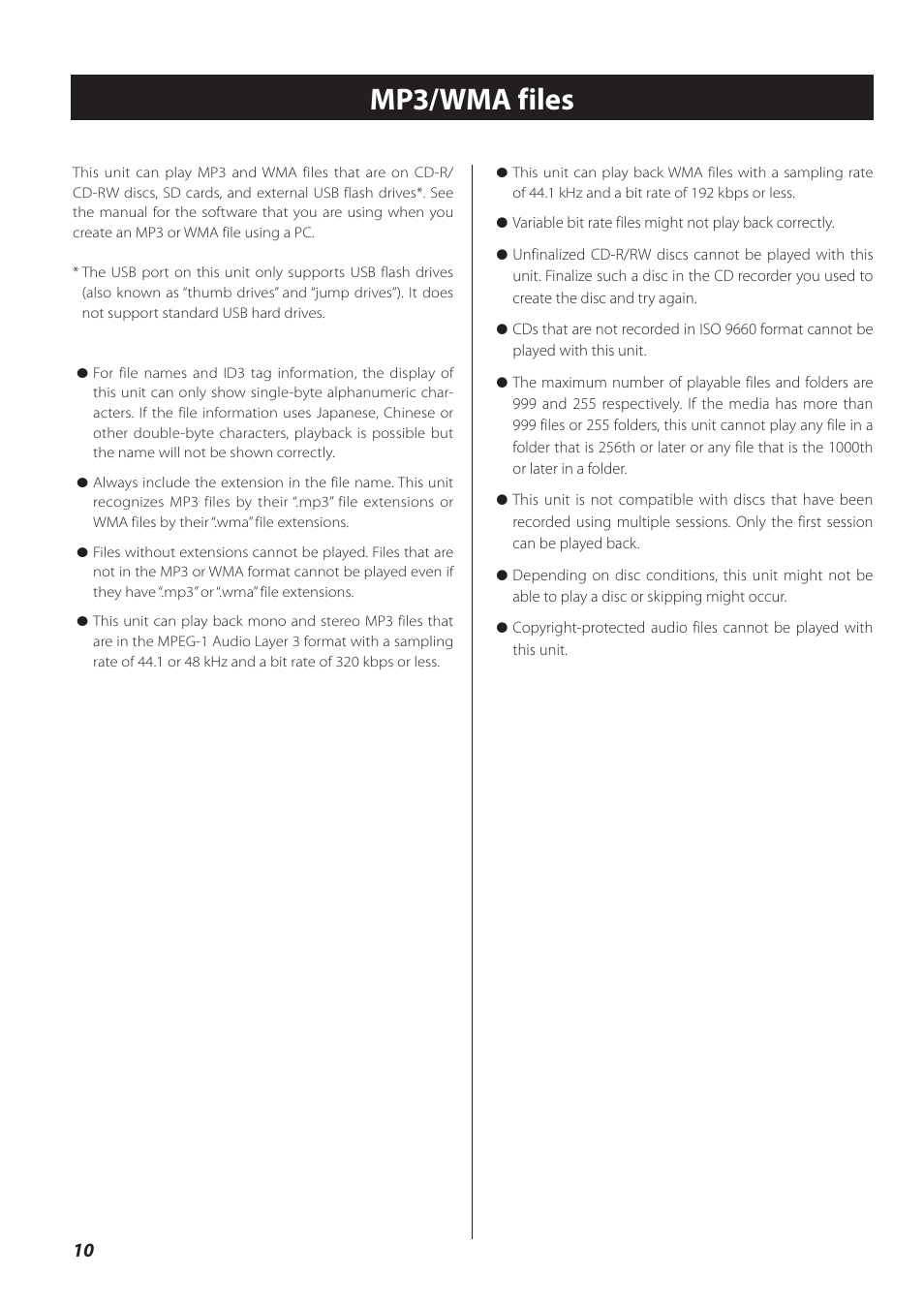 Mp3/wma files | Teac CR-H260I User Manual | Page 10 / 152